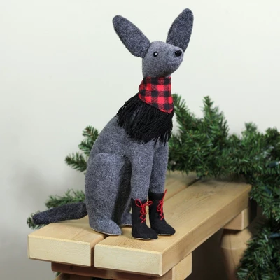Northlight Sitting Dog With Plaid Collar Christmas Decoration - 14.5” - Gray And Red 4 Northlight Sitting Dog With Plaid Collar Christmas Decoration - 14.5” - Gray And Red - Image 2