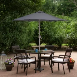 Northlight 7.5ft Outdoor Patio Market Umbrella With Hand Crank, Gray