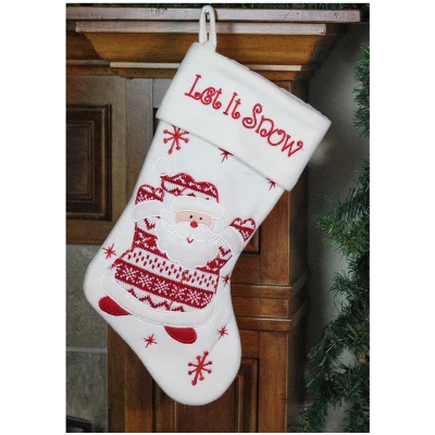 Northlight 19" Red And White "Let It Snow" Santa Claus Embroidered Christmas Stocking 3 Northlight 19" Red And White "Let It Snow" Santa Claus Embroidered Christmas Stocking