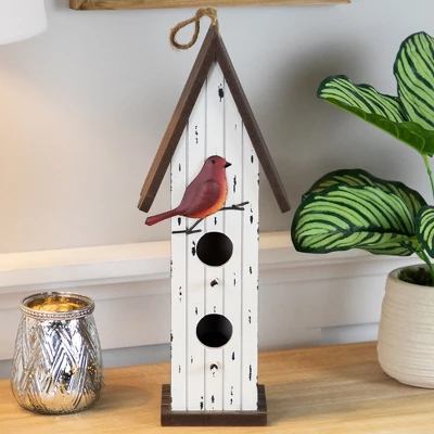 Northlight Wooden Birdhouse With Metal Bird Wall Decoration - 14.5" - Antique White 4 Northlight Wooden Birdhouse With Metal Bird Wall Decoration - 14.5" - Antique White - Image 2