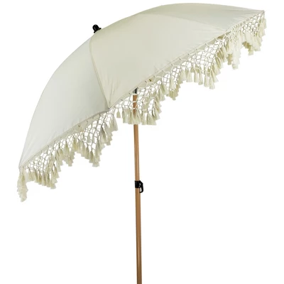 Northlight Outdoor Macrame Boho Beach Market Umbrella With Tilt - 6.5' - Cream 5 Northlight Outdoor Macrame Boho Beach Market Umbrella With Tilt - 6.5' - Cream - Image 3